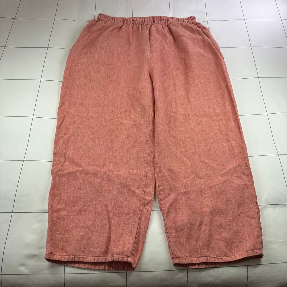 Flax Pants Womens Large Coral Pink Wide Leg Pull On Relaxed Minimalist Casual